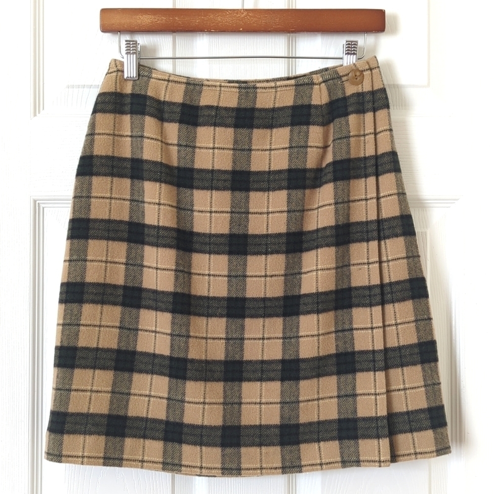 Style & Co. Y2K Vintage Plaid Wool Blend High Waisted Mini Wrap Skirt Tan 6P